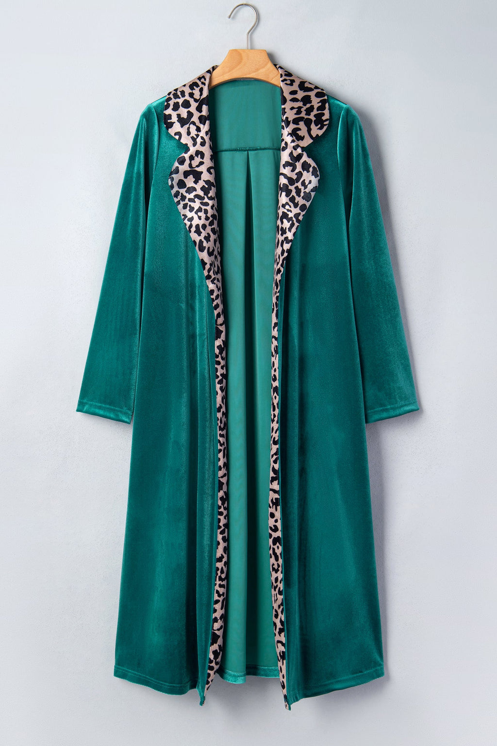 Leopard Contrast Collar Velvet Open Front Cardigan