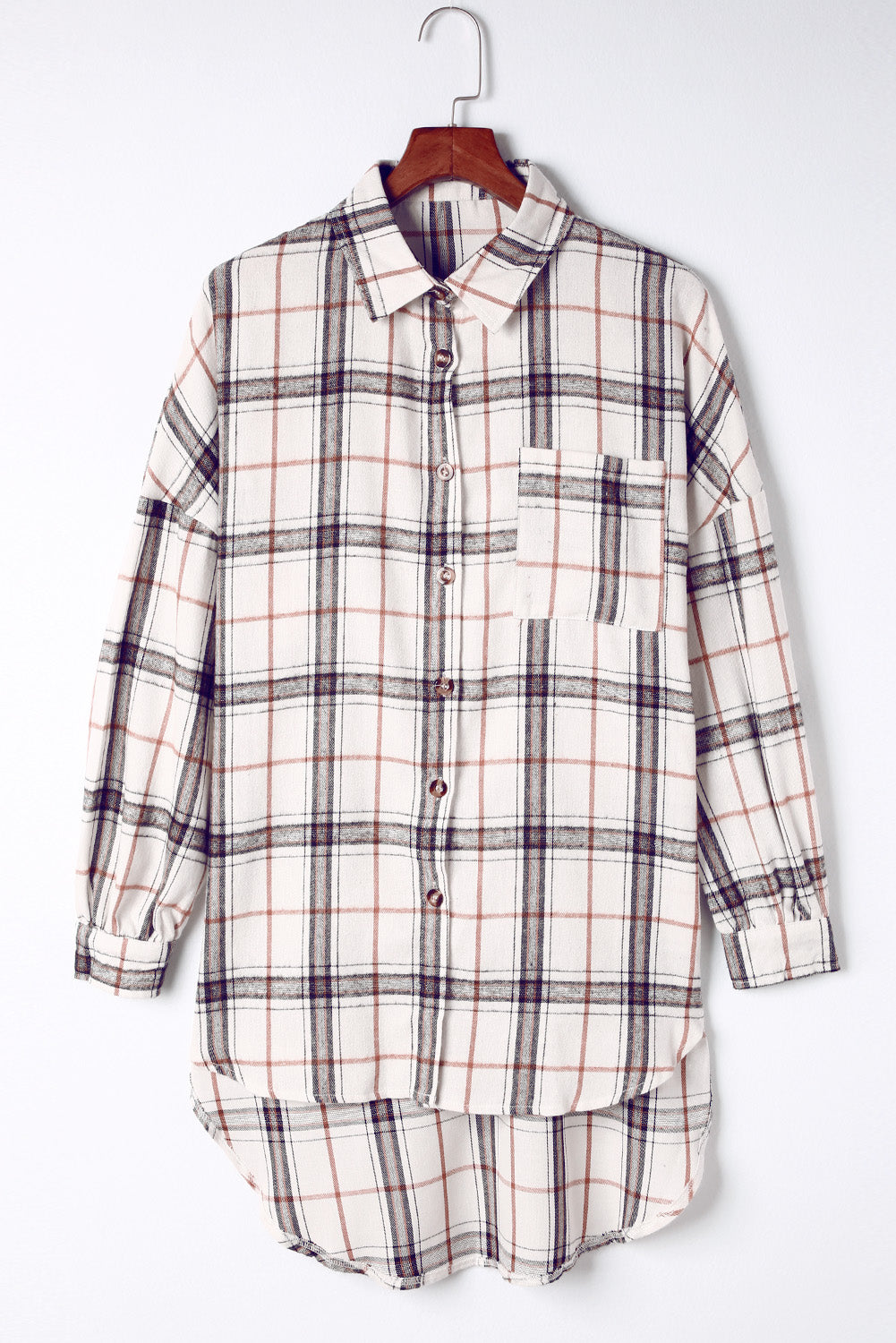 Women's Plaid Oversized Side Slit Shacket in Off-White, Brown, Black