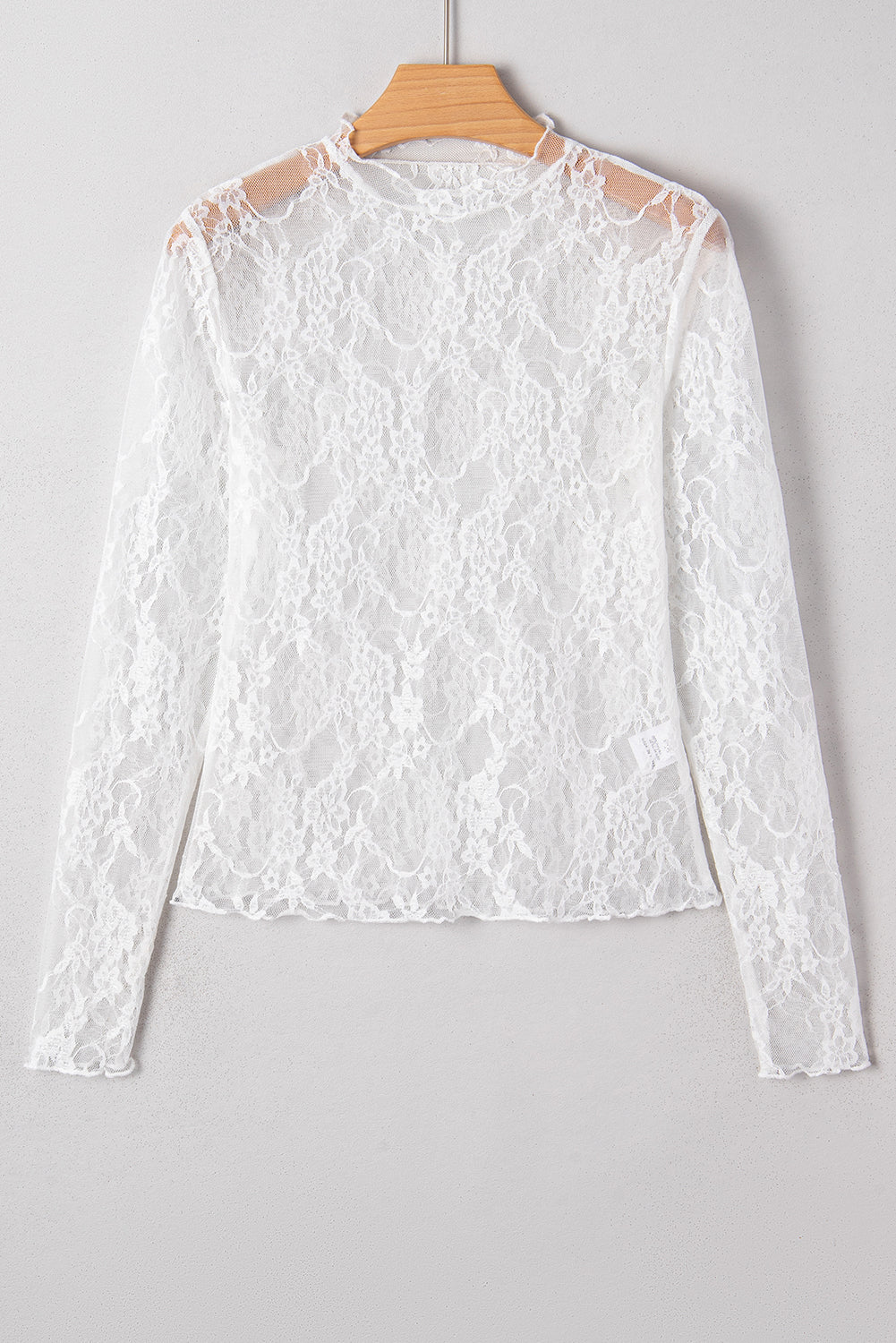 White Sheer Lace Mesh Mock Neck Long Sleeve Top - Image 6