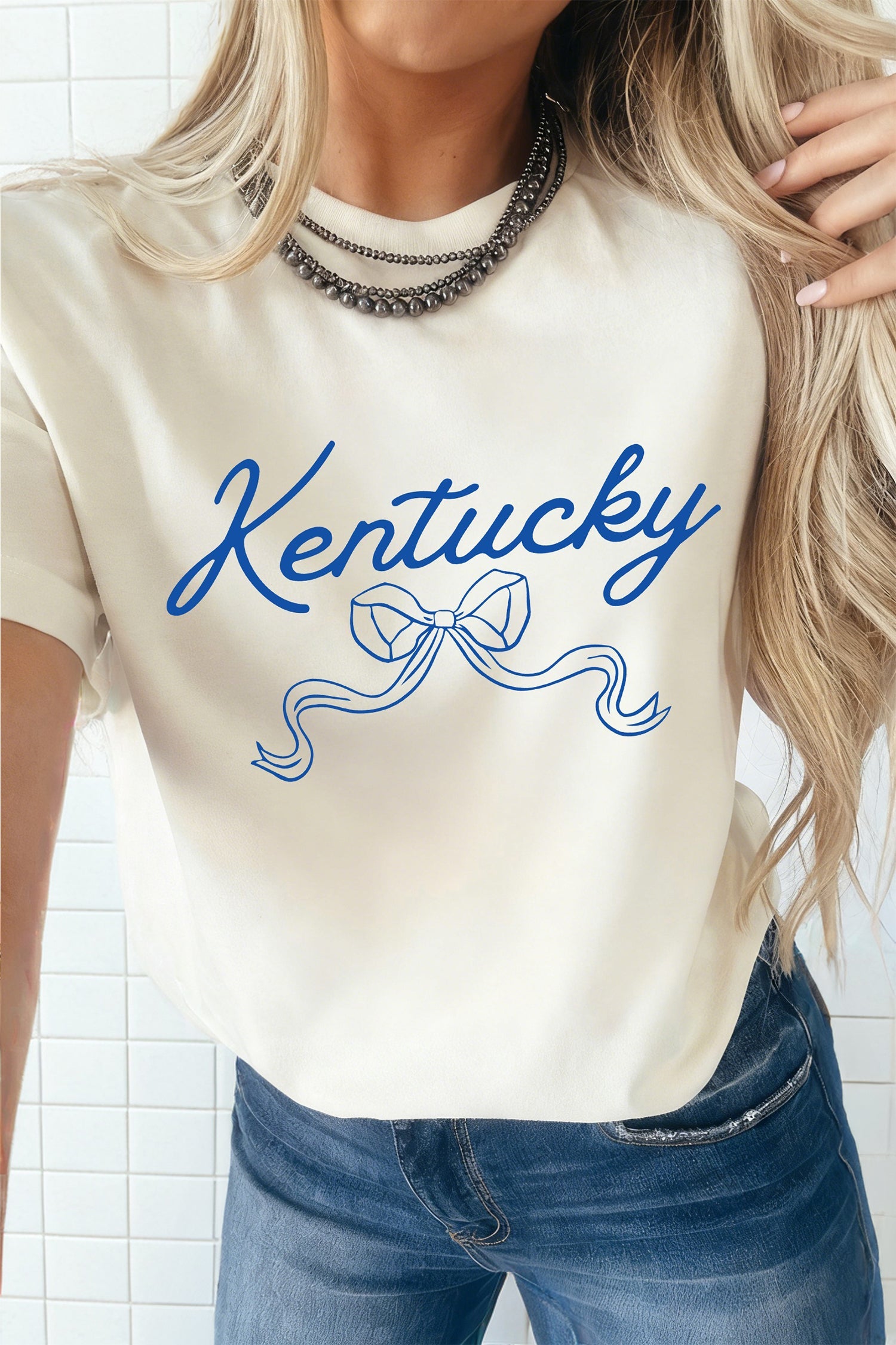 White Kentucky Bow Printed Casual T-Shirt | Cotton Blend