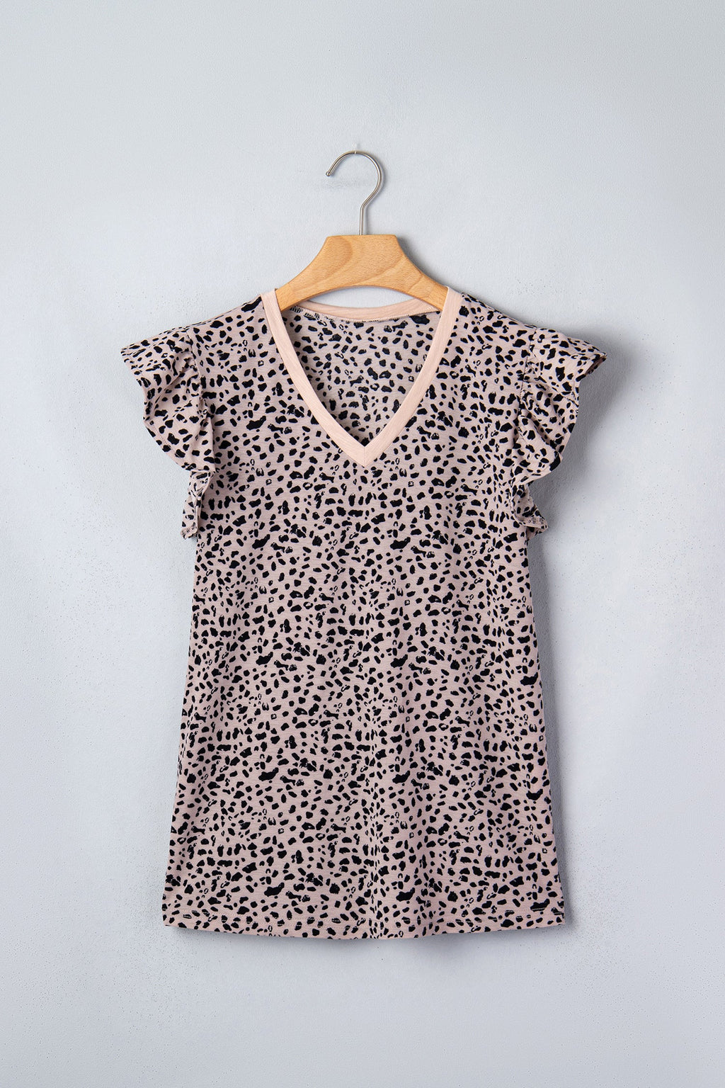 Cheetah V-Neck Ruffle Trim Tank Top - Pink Black Knit