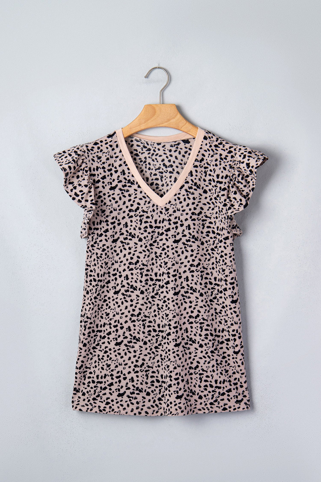 Cheetah V-Neck Ruffle Trim Tank Top - Pink Black Knit