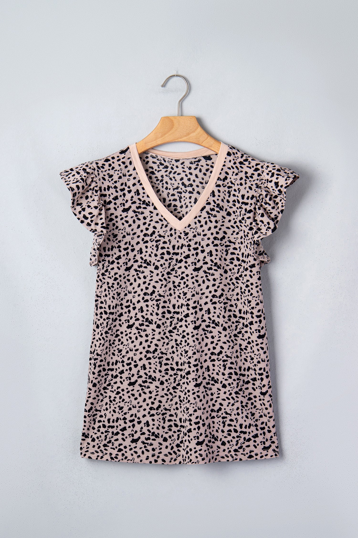 Cheetah V-Neck Ruffle Trim Tank Top - Pink Black Knit