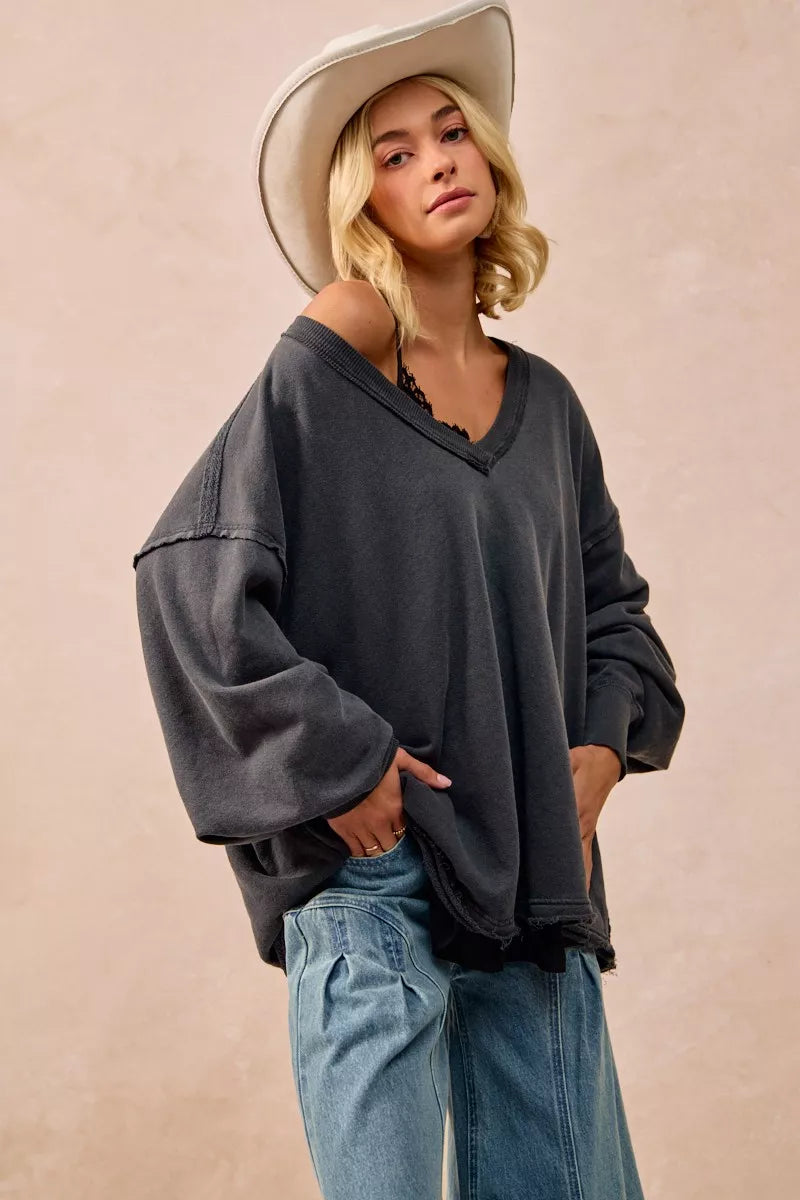 Mineral Washed French Terry Oversized Sweatshirt in Ash