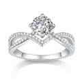 S925 Silver 3.3g Platinum Plated Moissanite Ring, 1ct 6.5mm D VVS1 Criss Cross Band, GRA Certified US 5-9