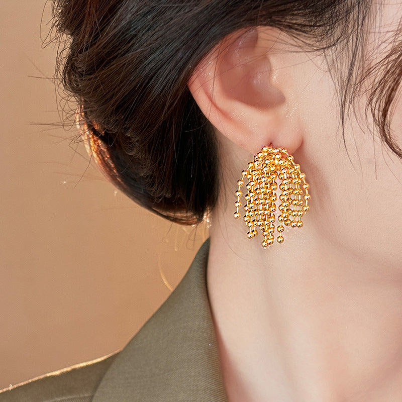 Metal Ball Firework Tassel Stud Earrings