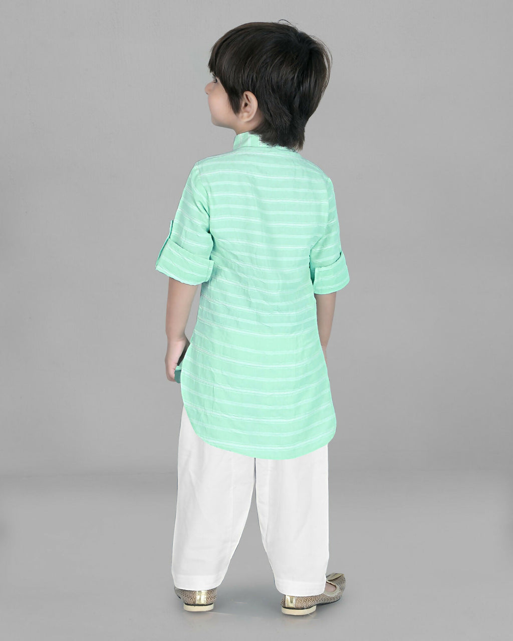 Joban Fashion Kids Island Cotton Full Sleeves Striped Kurta and Pyjama- Sea Green