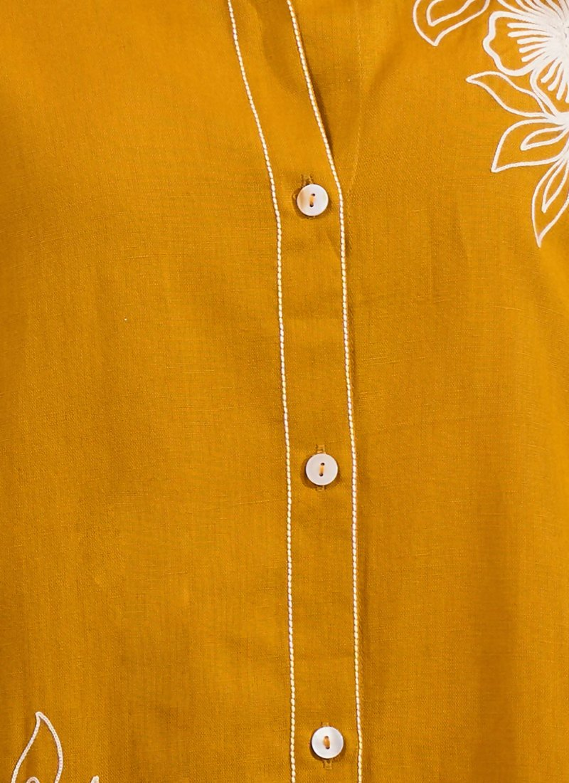 Mustard Cotton Linen Embroidered Cord Set - Festive Readymade Outfit