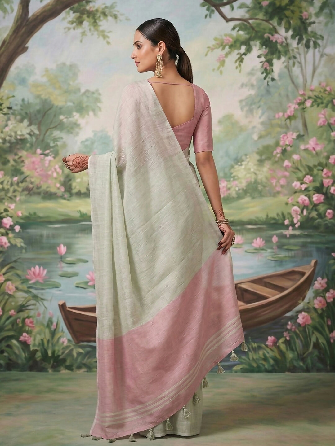 Silver Tissue Silk Saree with Matching Blouse