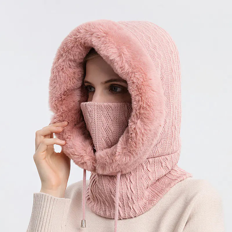 Women's Knitted Cashmere Winter Cap and Mask Set