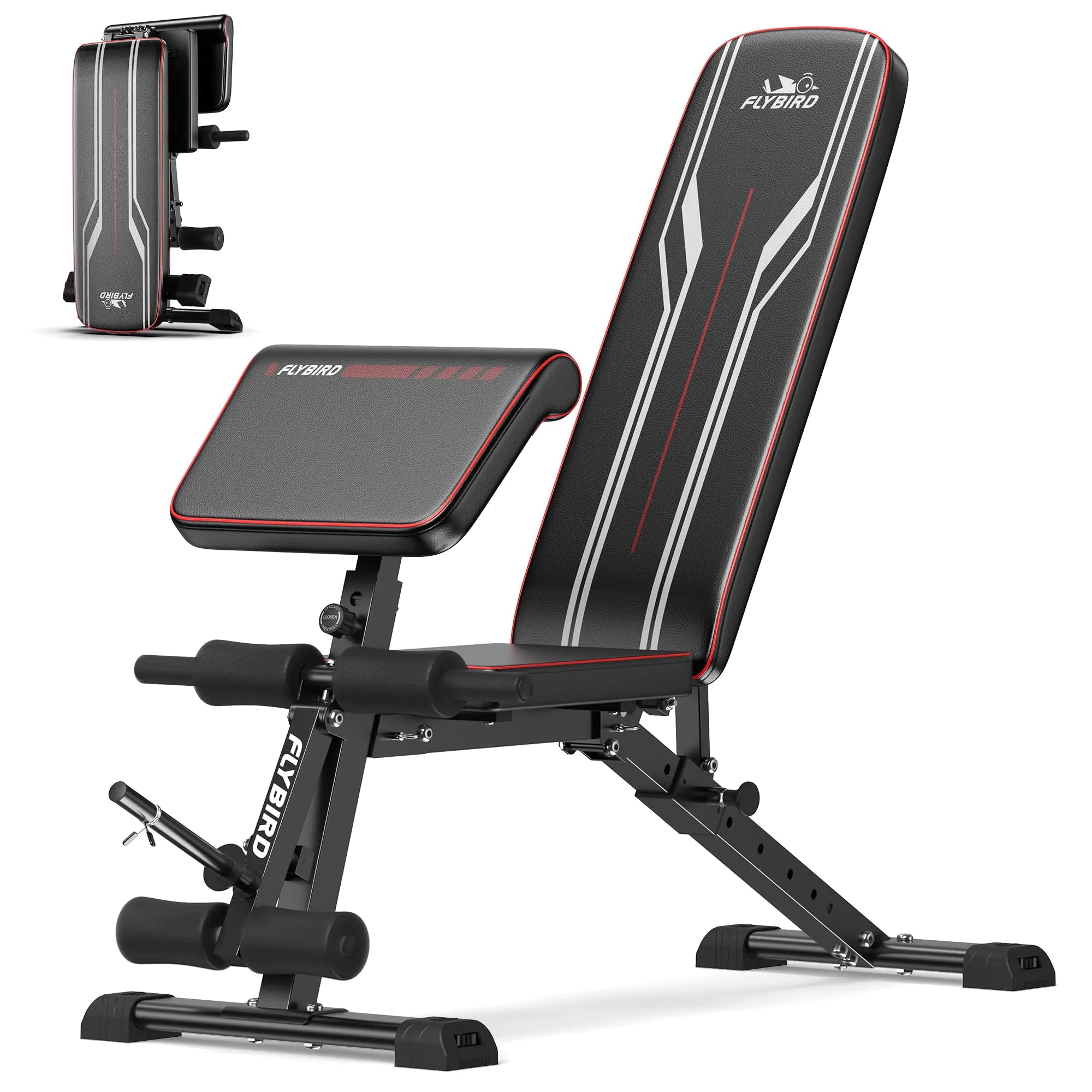FLYBIRD Adjustable Weight Bench with Leg Extension and Curl Machine Preacher Curl Bench Foldable Workout Bench for Home Gym 800LBS Weight Capacity Exercise Bench for Full Body Strength Training
