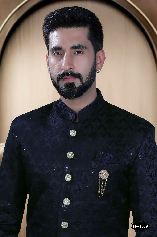 Blue TR Kurta and Pyjama Set with Self-Design Detail