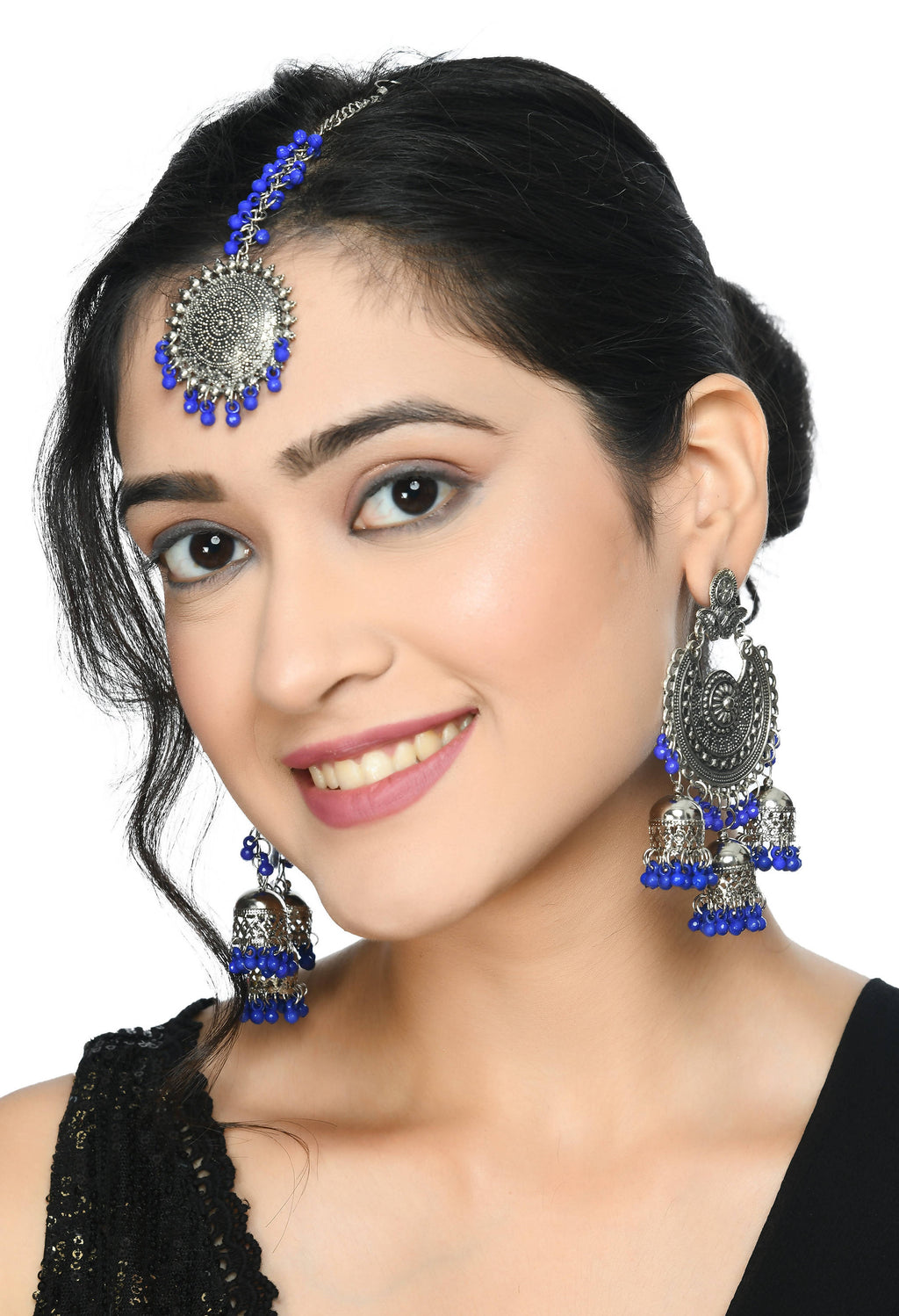 Silver Jhumka Earrings with Maang Tikka for Ethnic Occasions