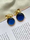 Blue Monalisa stone elephant shaped golden brass stud earrings
