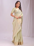 Light green organza saree with matching blouse fabric