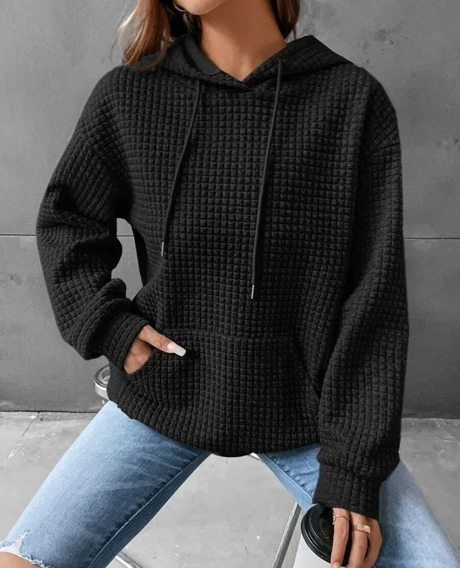 Women's Loose Casual Long Sleeve Waffle Knit Hooded Sweatshirt - Image 32