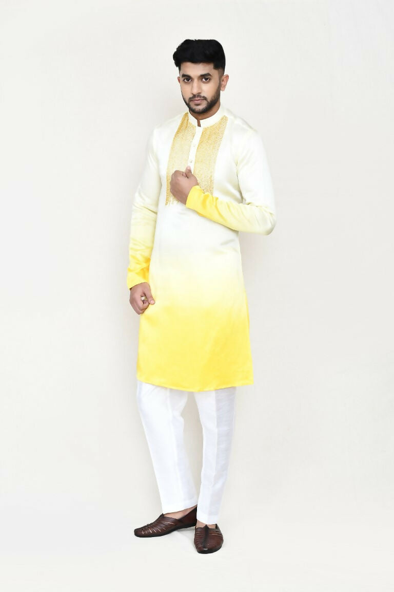 Yellow Satin Silk Kurta and Straight Fit Pant Ensemble