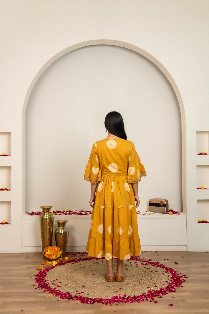 Mustard Yellow Tie & Dye Cotton Dress