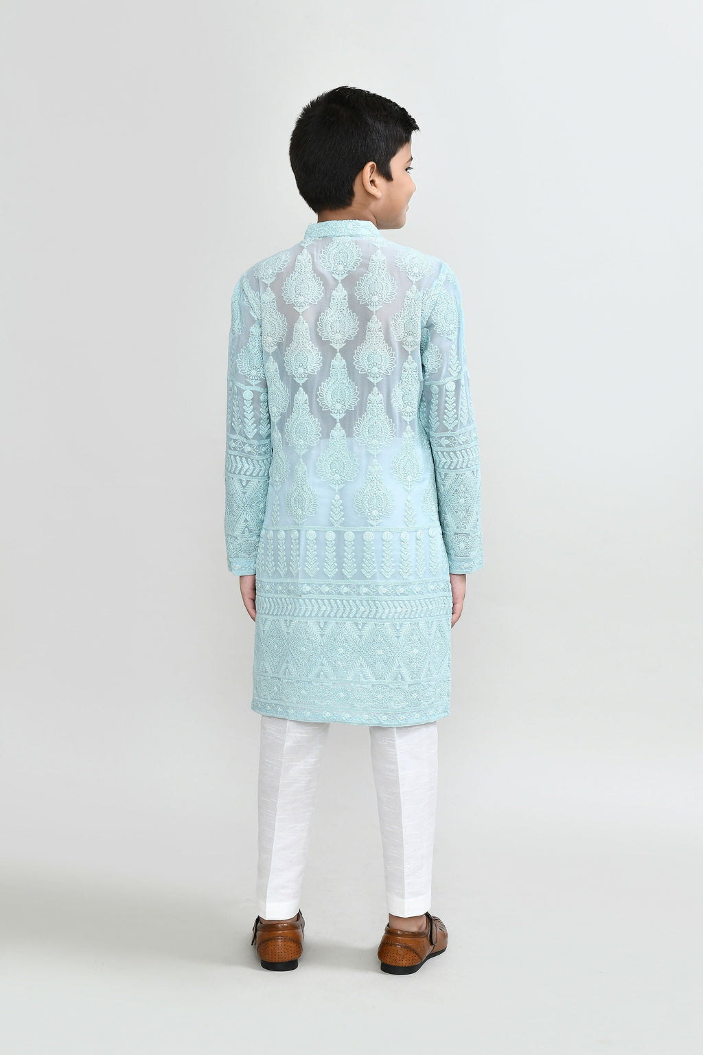 Georgette Aqua Green Kurta Set with Straight Fit Pant