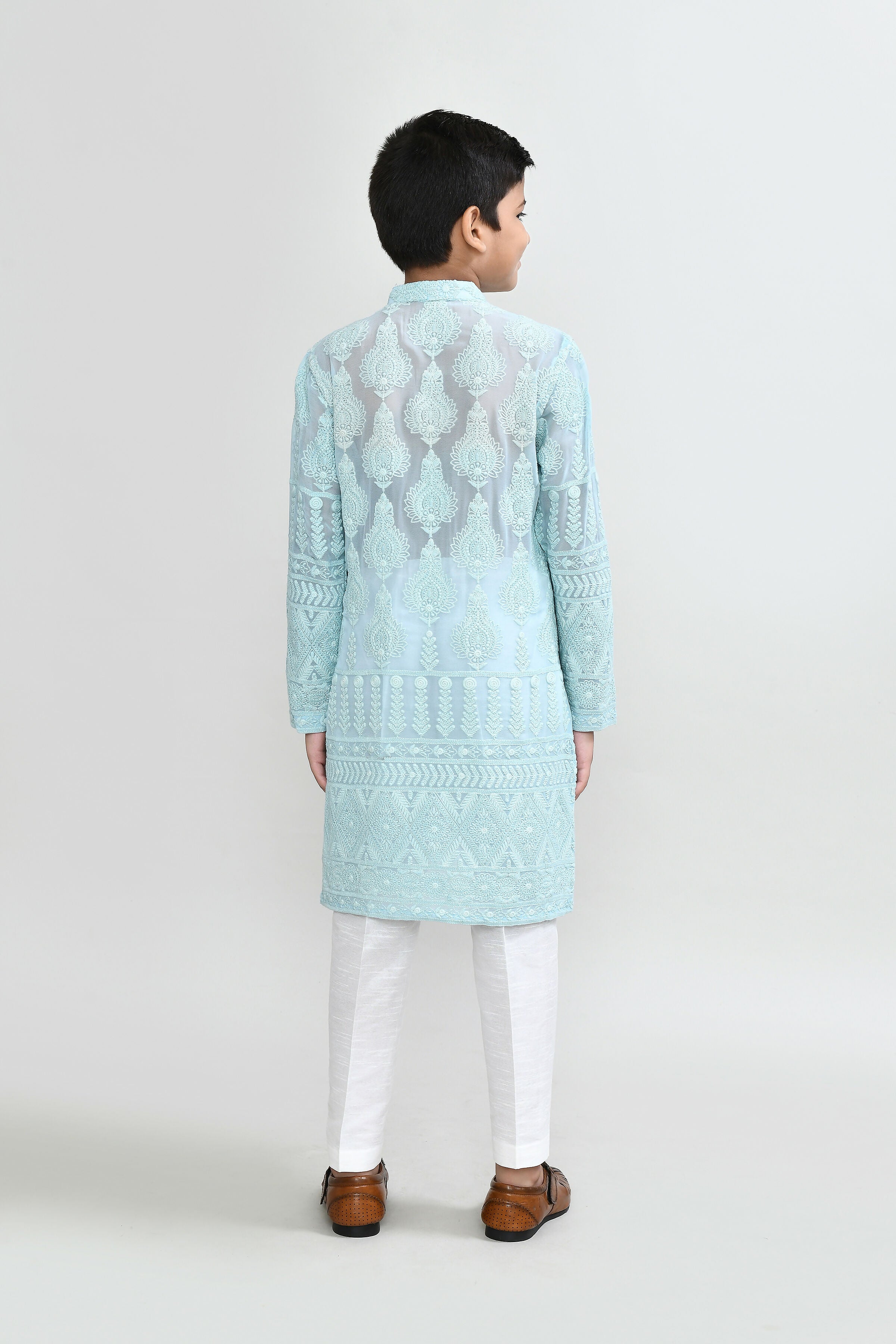 Georgette Aqua Green Kurta Set with Straight Fit Pant