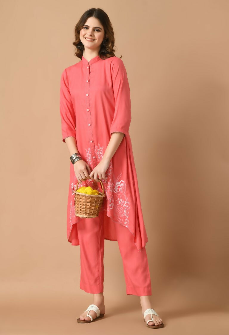 Coral Cotton Rayon Kurta Set - Trendy Breathable Ethnic Wear