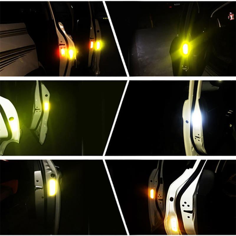 4PC Universal Car Door Warning Reflective Stickers - White & Yellow
