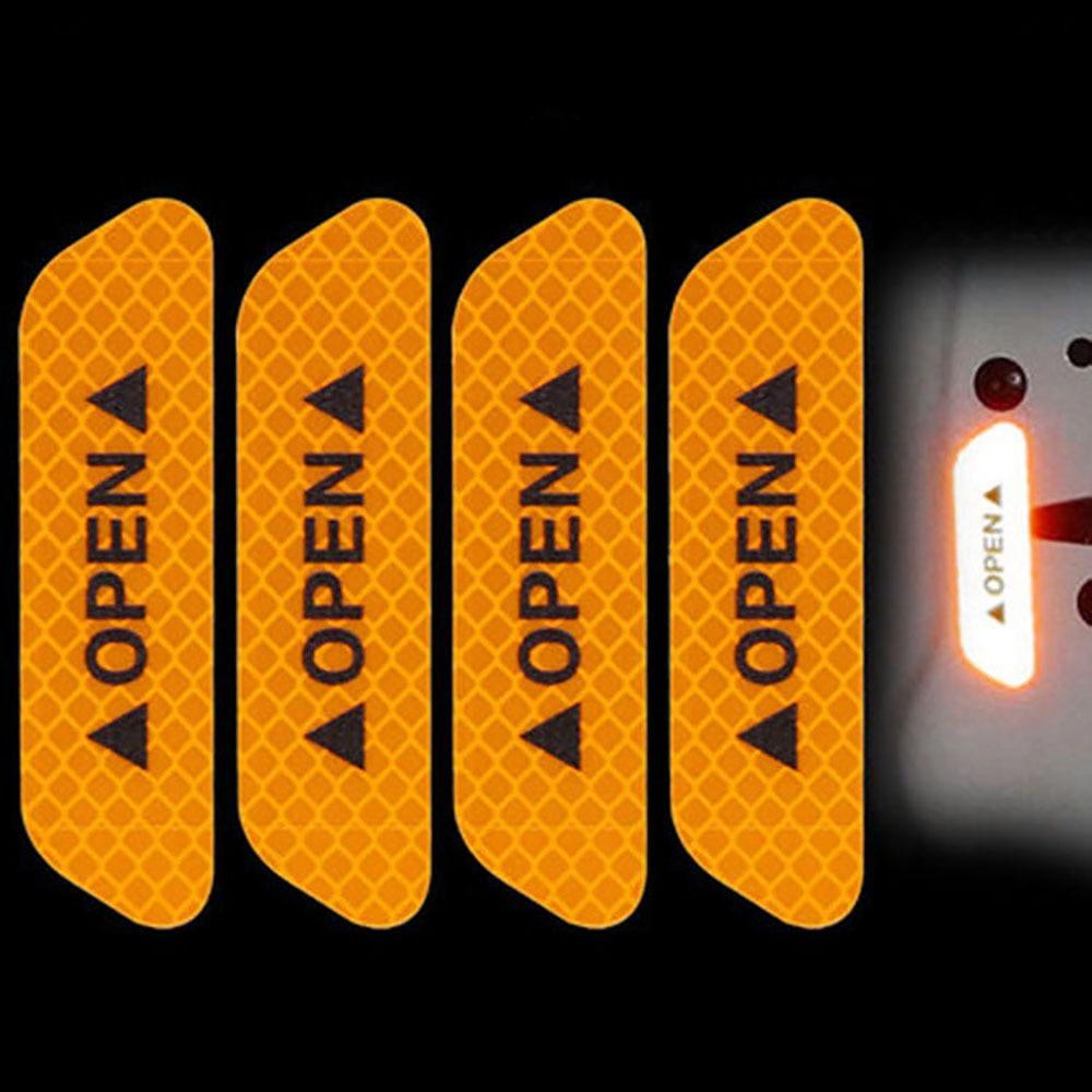 4PC Universal Car Door Warning Reflective Stickers - White & Yellow