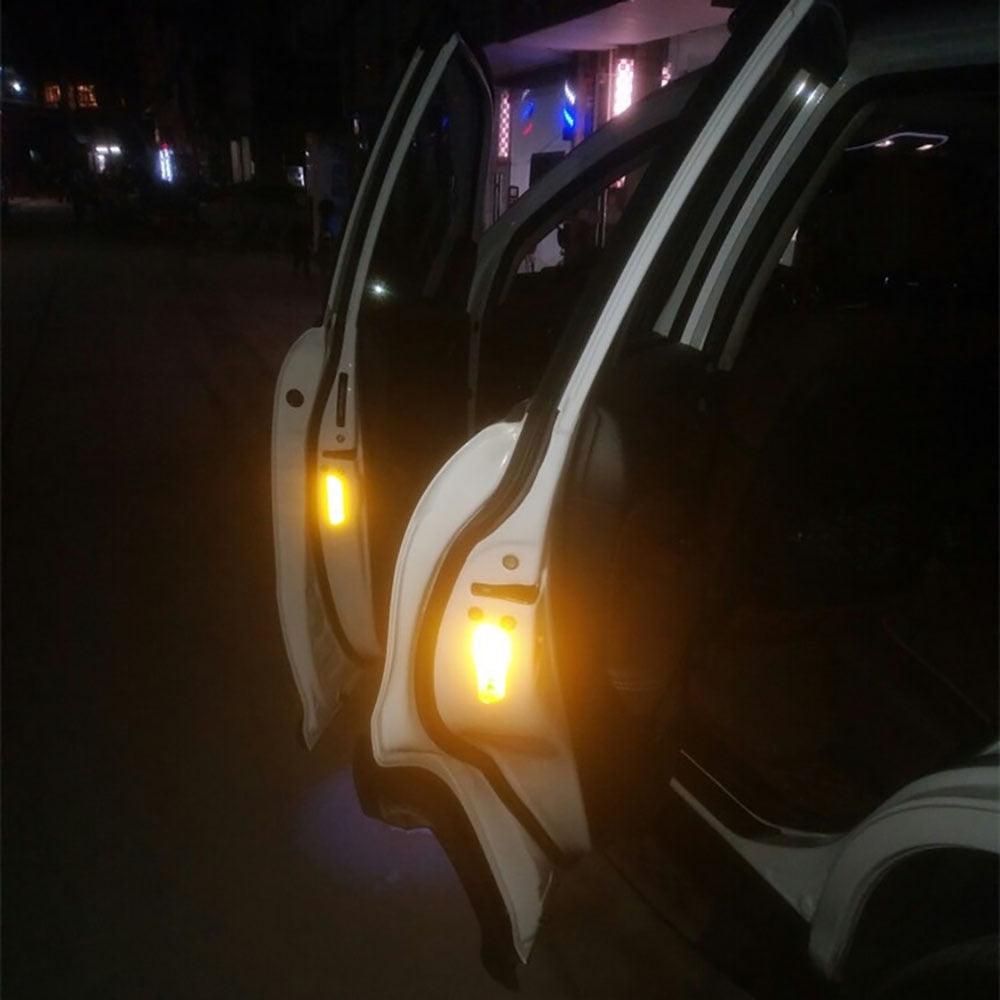4PC Universal Car Door Warning Reflective Stickers - White & Yellow