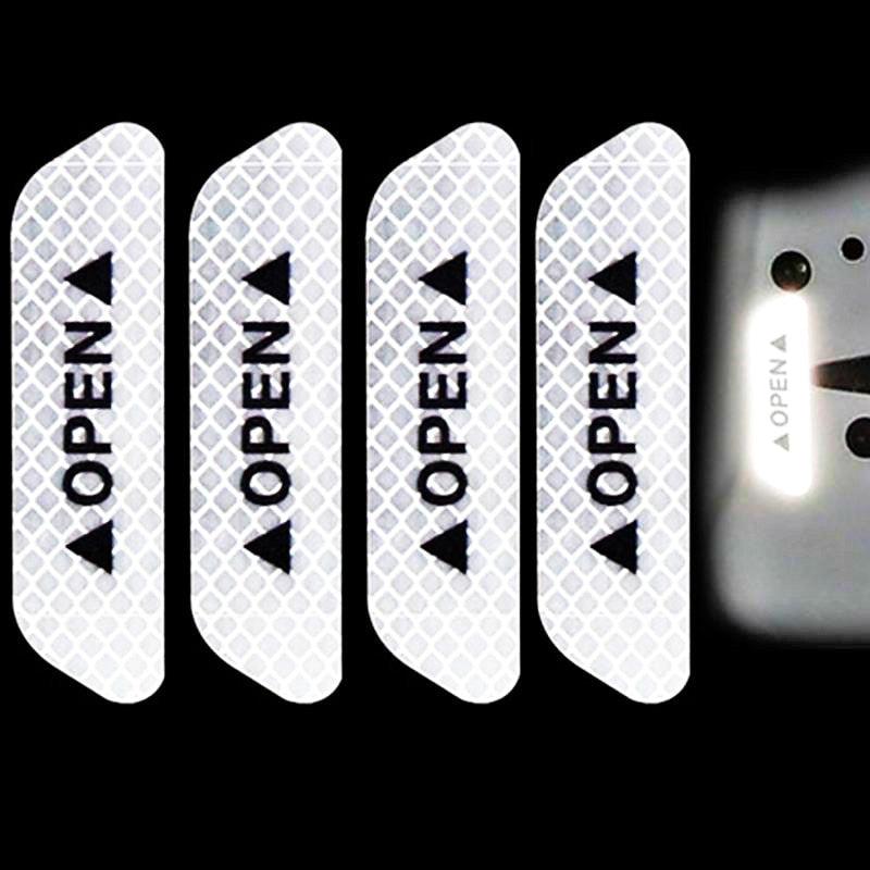 Set of 4 geometric reflective warning stickers in white and yellow for car doors and wheels