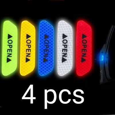 4PC Universal Car Door Warning Reflective Stickers - White & Yellow