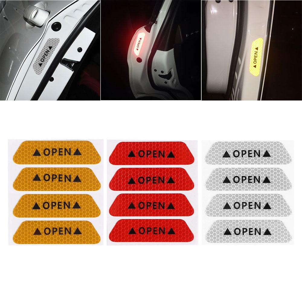 4PC Universal Car Door Warning Reflective Stickers - White & Yellow