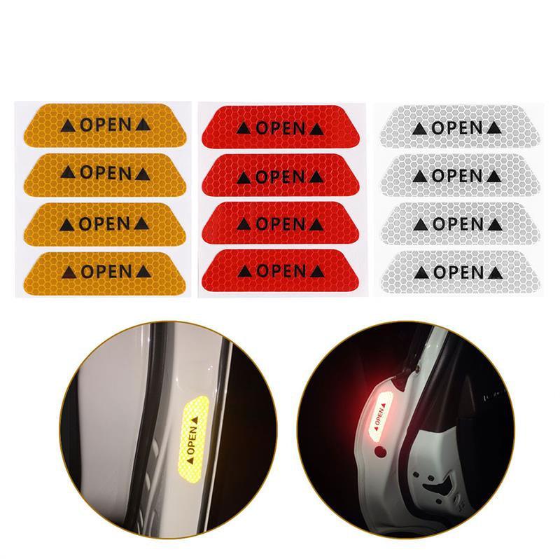 4PC Universal Car Door Warning Reflective Stickers - White & Yellow