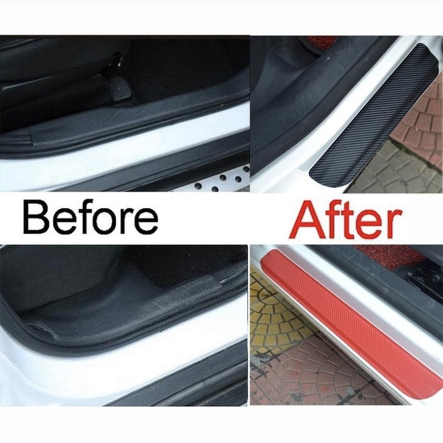 Carbon Fiber Style Car Door Sill Scuff Plate Protector Guards