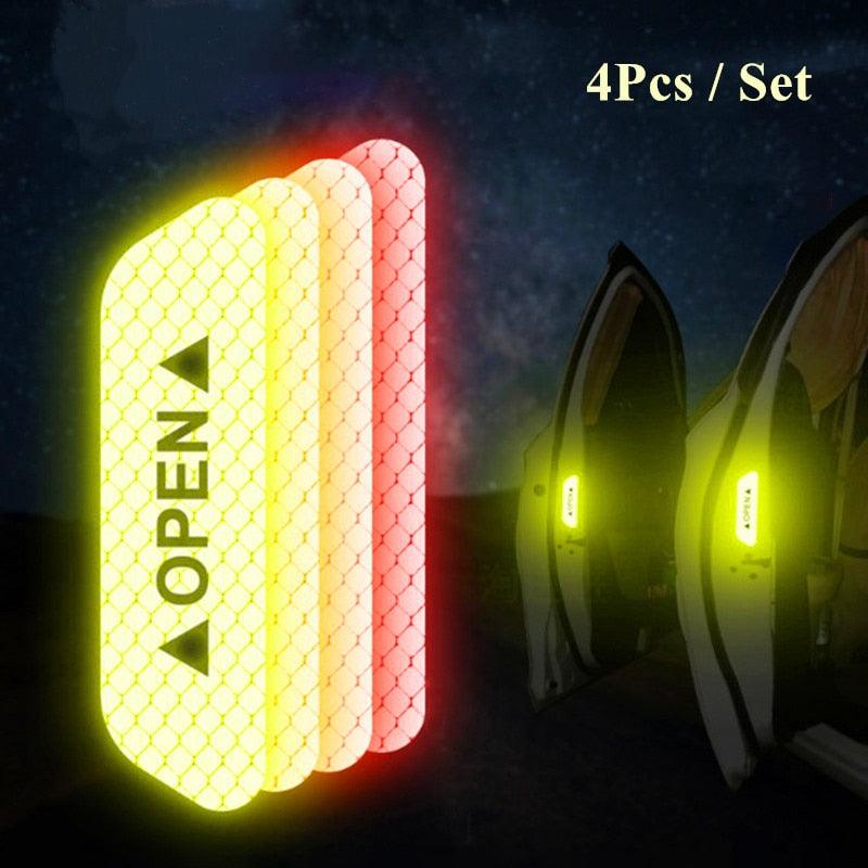 Set of 4 Universal Car Door Reflective Warning Stickers for enhanced night safety