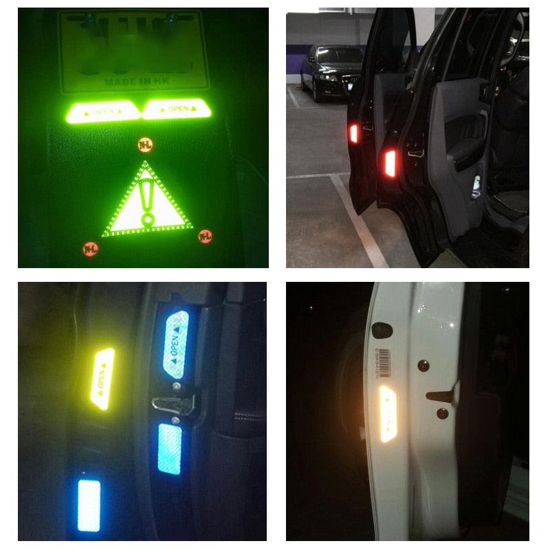 4Pcs Universal Car Door Reflective Warning Stickers Anti-Collision