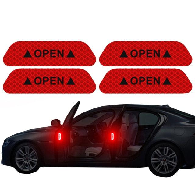 Universal Car Door Reflective Safety Warning Decals 4-Piece Set