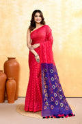 Rani Pink cotton blend Jamdani saree with embellishments for women