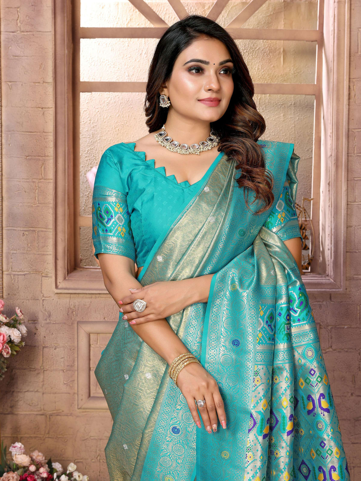 Sea Green Banarasi Tissue Silk Saree with Weaving Work
