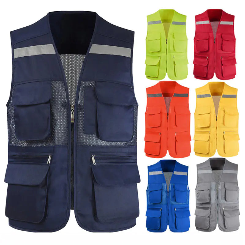 Men's Reflective Safety Vest with Multi-Pocket Mesh Design