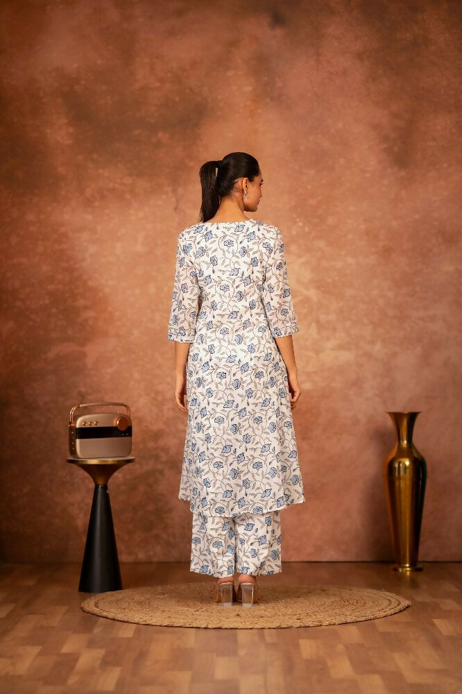 Blue Hand Block Printed Cotton Suit Set for Women