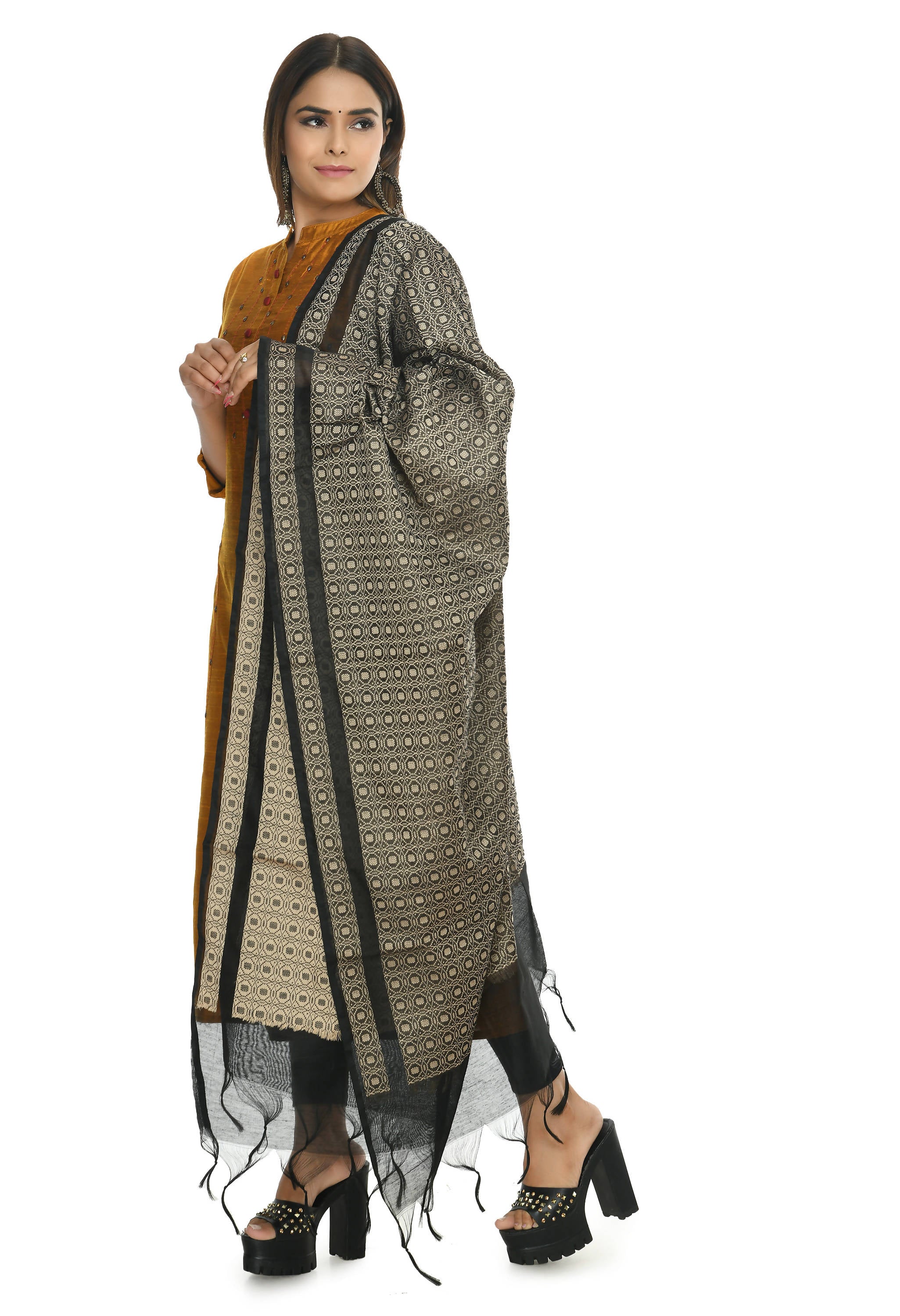 Black Handloom Cotton Dupatta - Versatile Ethnic Scarf