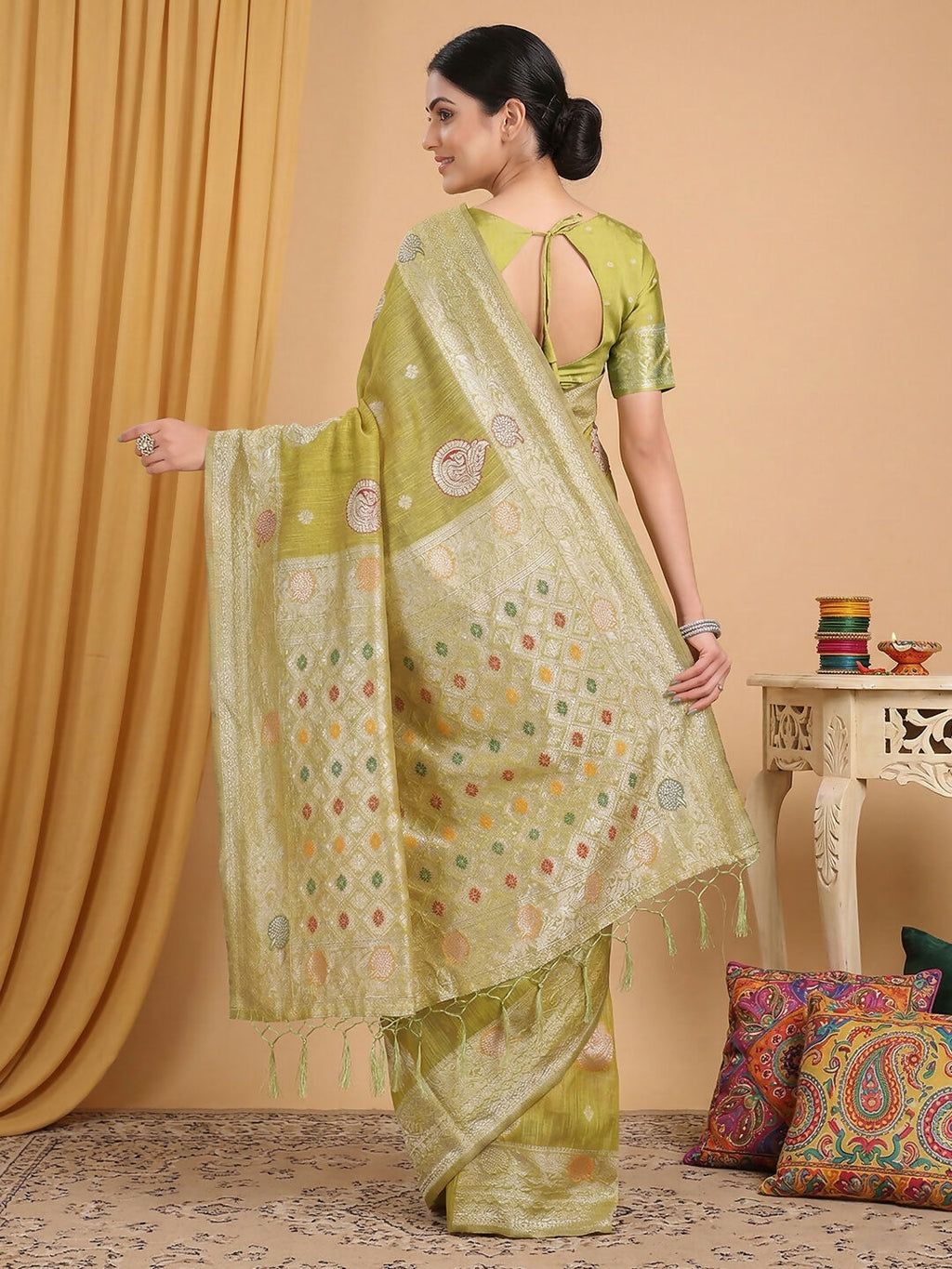 Mustard Linen Cotton Saree with Matching Blouse Piece