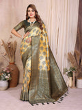 Mustard Banarasi Tissue Silk Saree with intricate weaving detail
