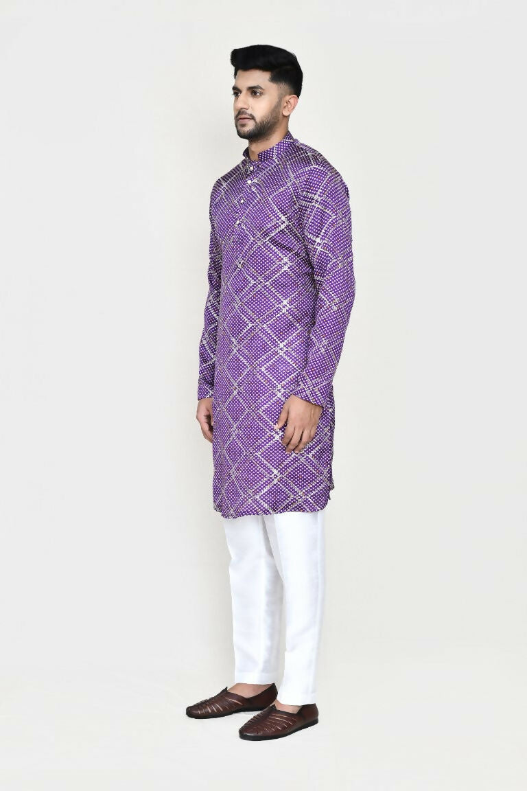 Purple Silk Kurta with Sequence Work and Straight Fit Pant