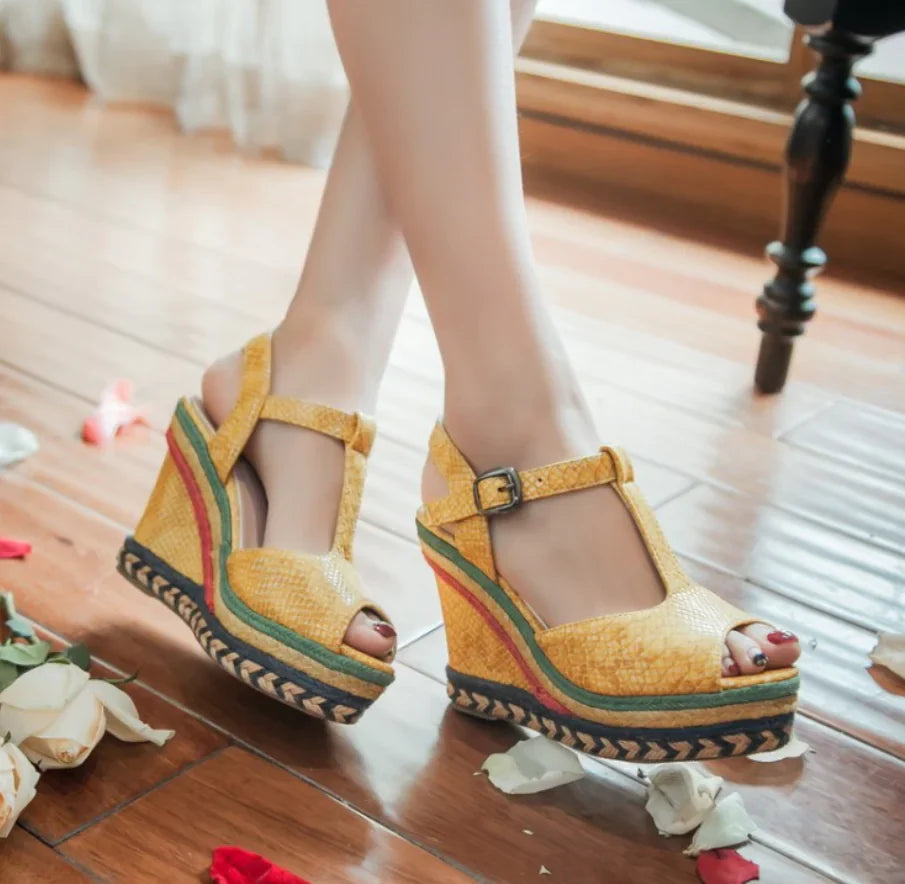 Women's High Heel Wedge Sandals with Ankle Strap and Open Toe - Image 32