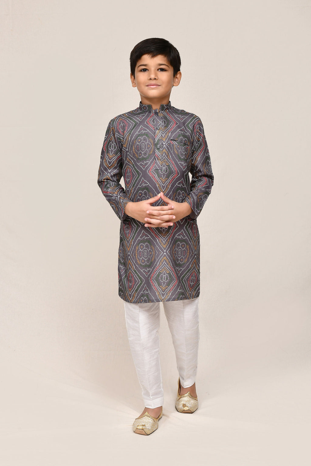 Grey Linen Cotton Kurta Set with White Straight Fit Pants