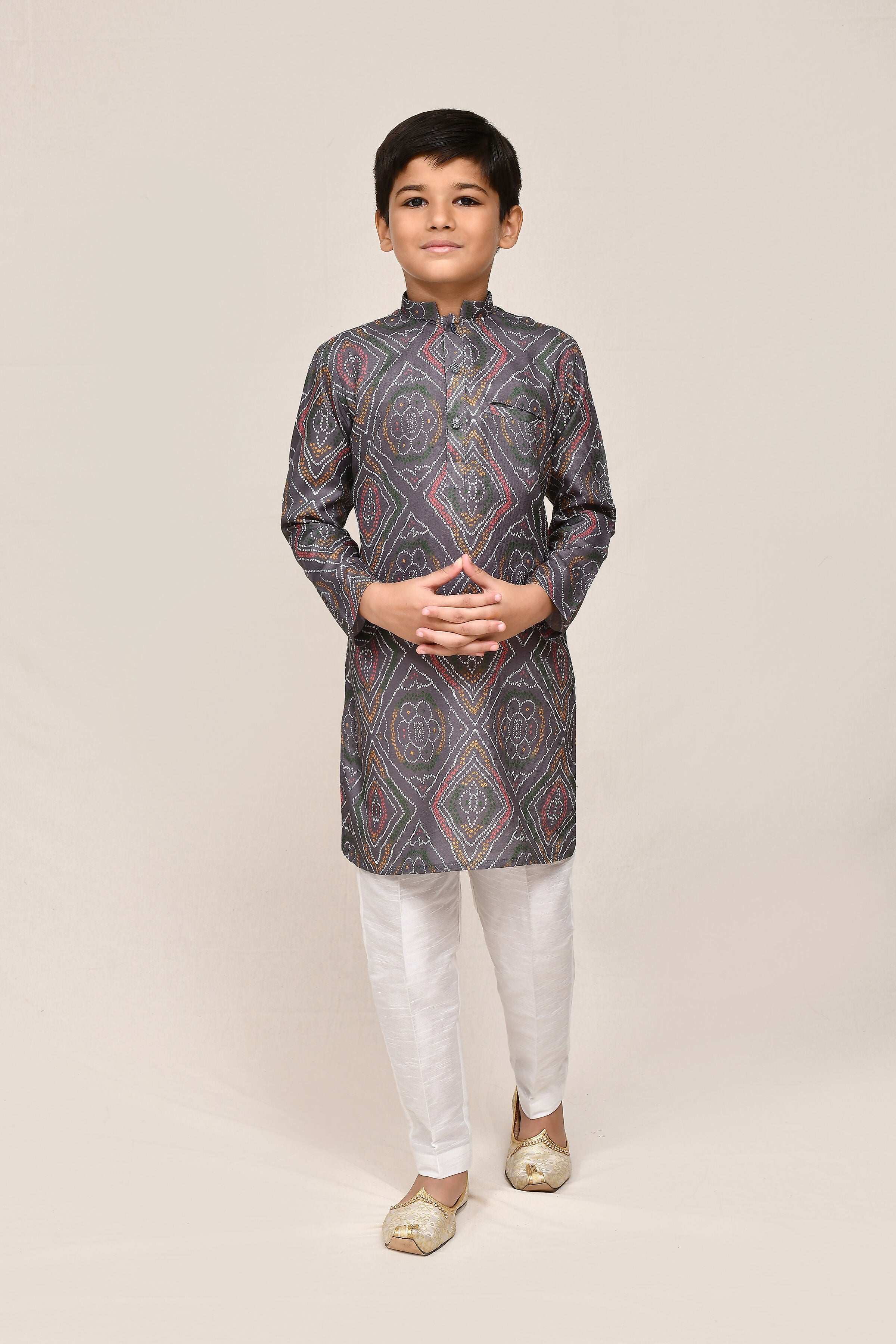 Grey Linen Cotton Kurta Set with White Straight Fit Pants