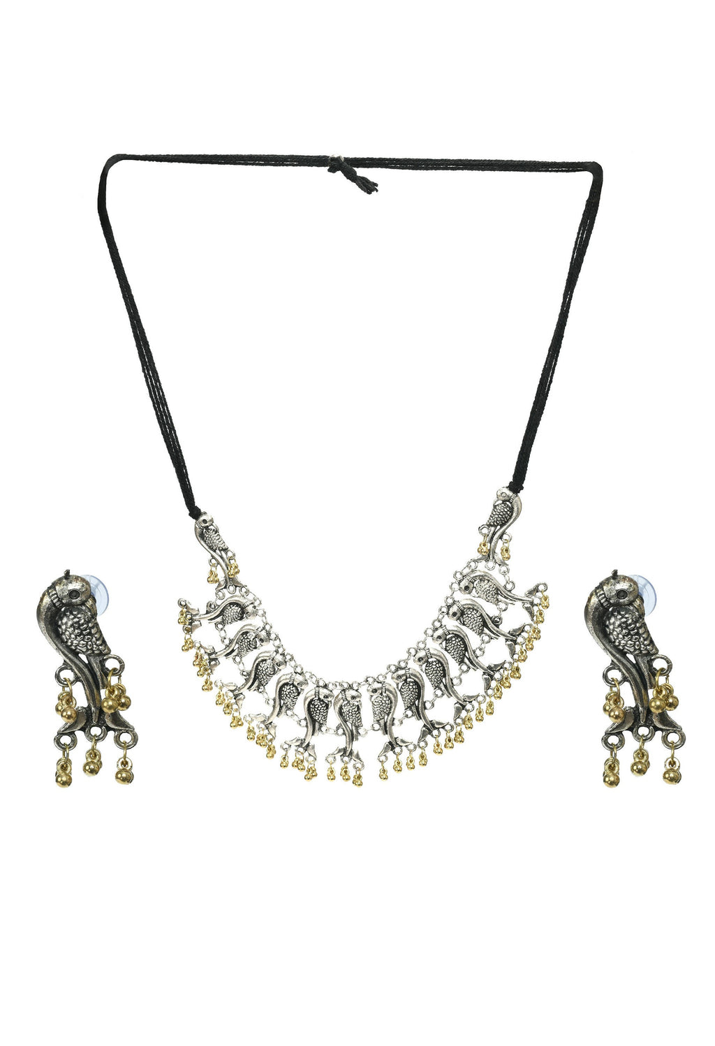 Oxidised Silver-Plated Peacock Choker Necklace for Ethnic Wear