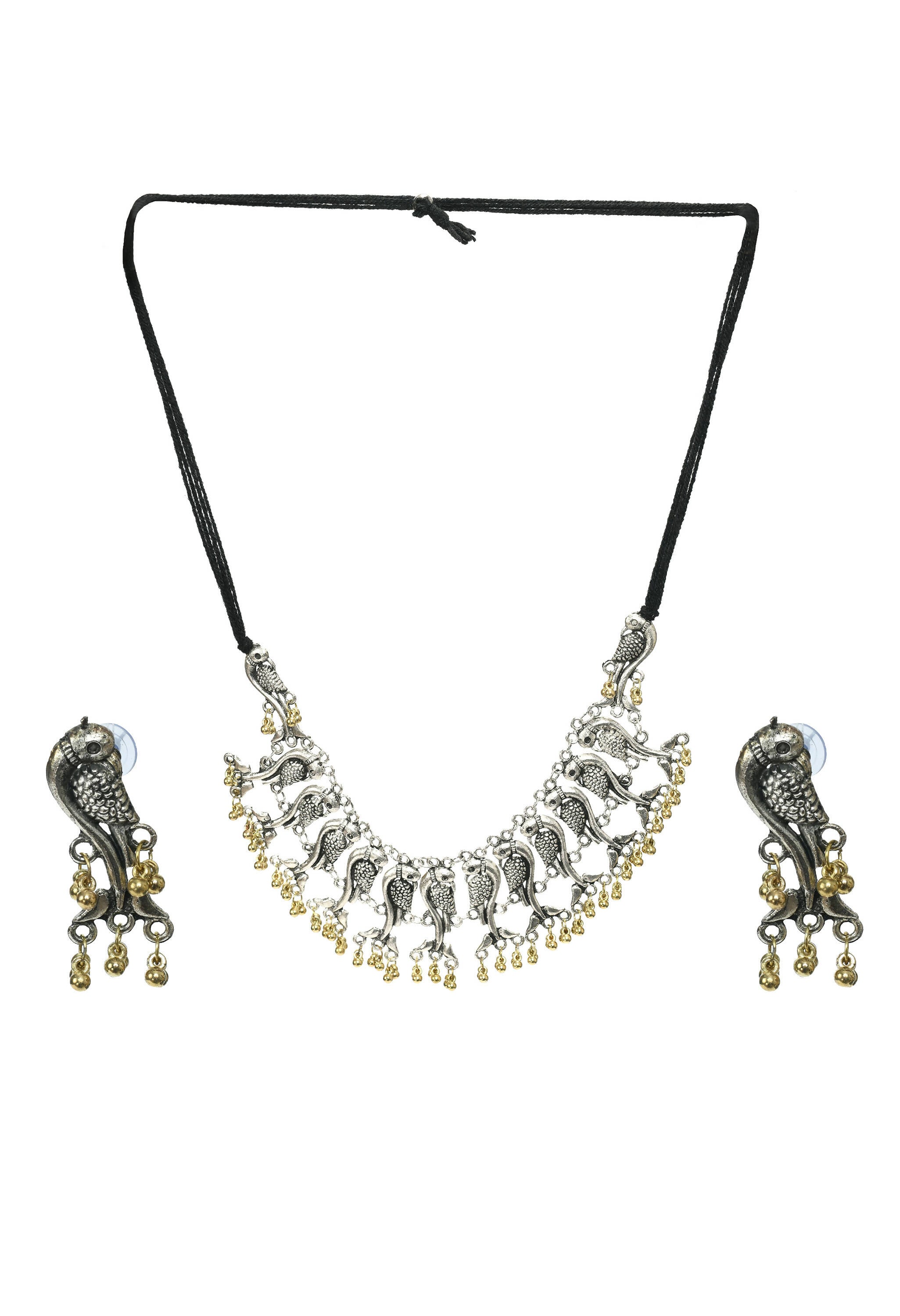 Oxidised Silver-Plated Peacock Choker Necklace for Ethnic Wear