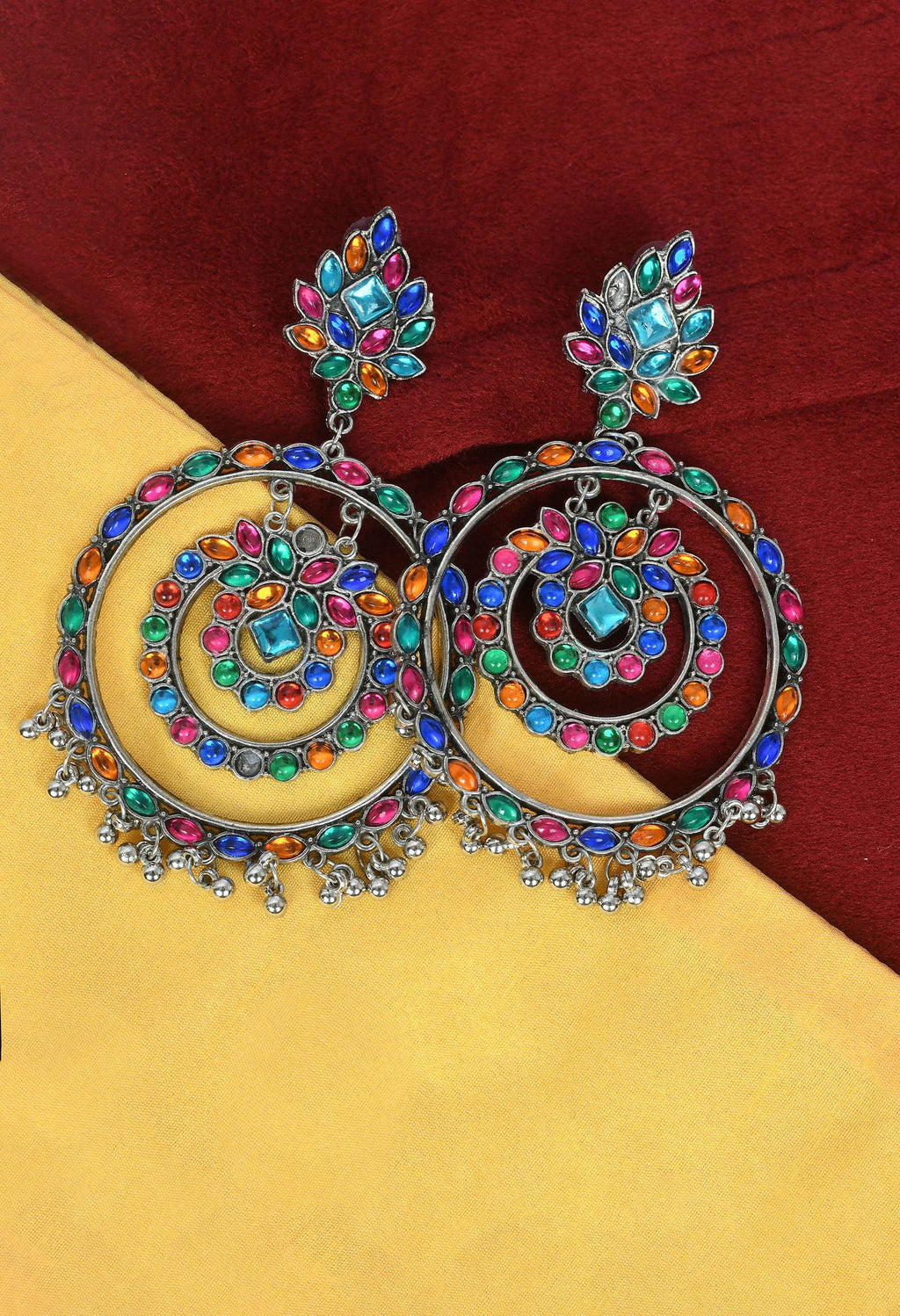 Multi Colour Kundan Circle Earrings for Party and Regular Wear